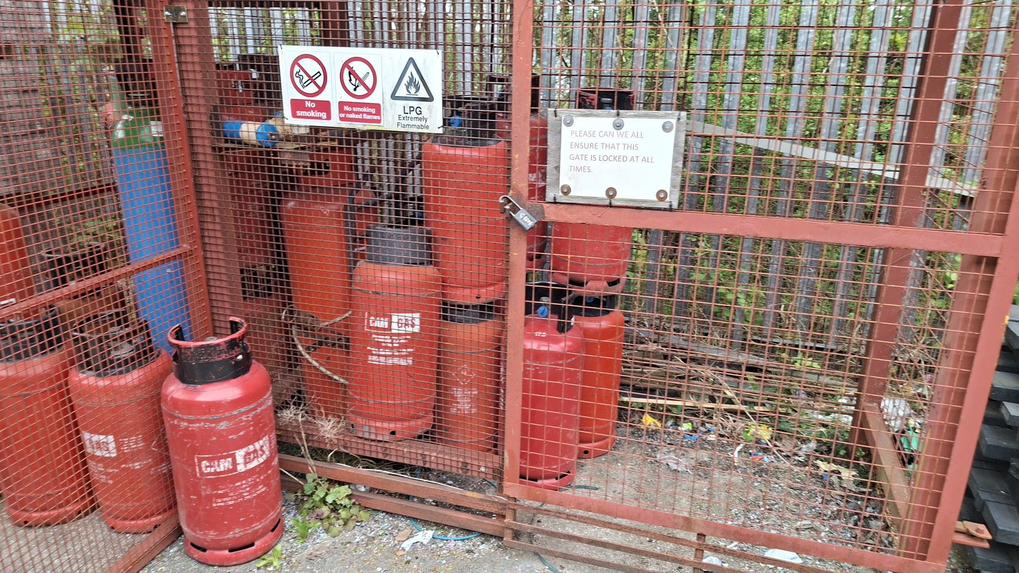 LPG cylinder storage cage at an industrial site